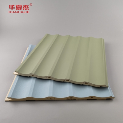 Painel de parede Wpc laminado Painel de PVC laminado Verde Azul Decoração de edifícios
