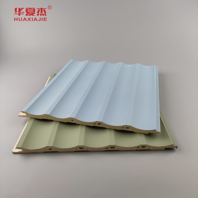 Painel de parede Wpc laminado Painel de PVC laminado Verde Azul Decoração de edifícios